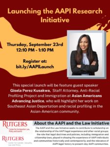 Please join us for our first event of the semester in our collaboration with the AAPI Research Initiative on Thursday, September 23rd, featuring Guest Speaker Gisela Perez Kusakwa